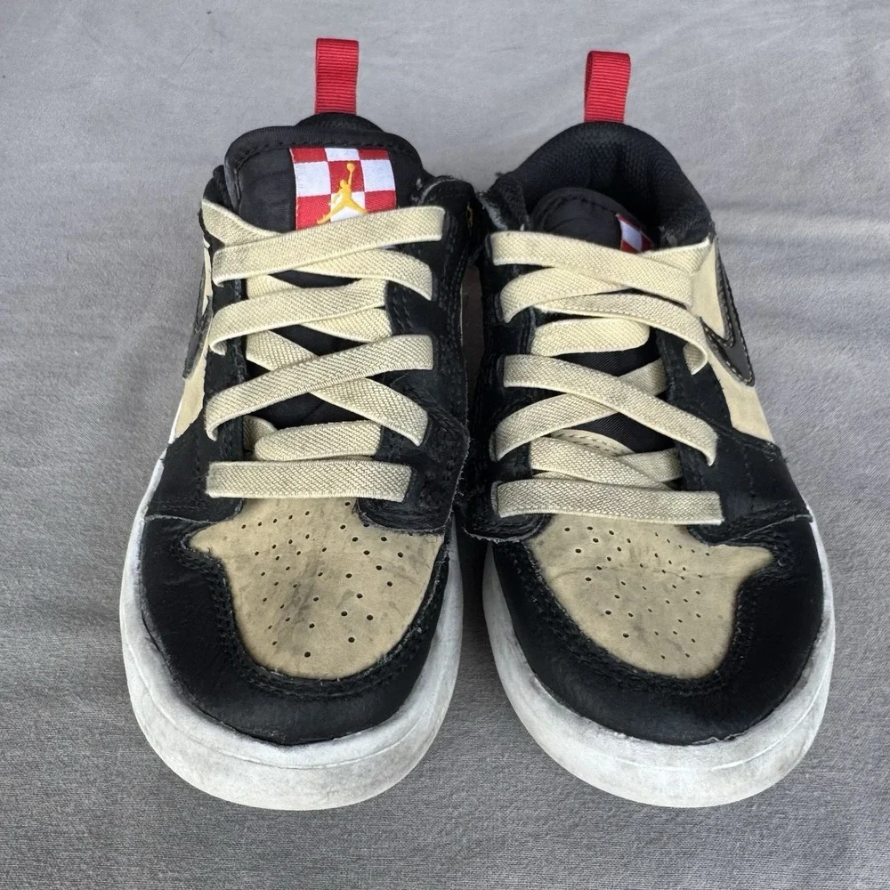Size 12c - Jordan Air‎ Jordan 1 Low Kids Black/Tan Leather Sneakers HQ2015-200